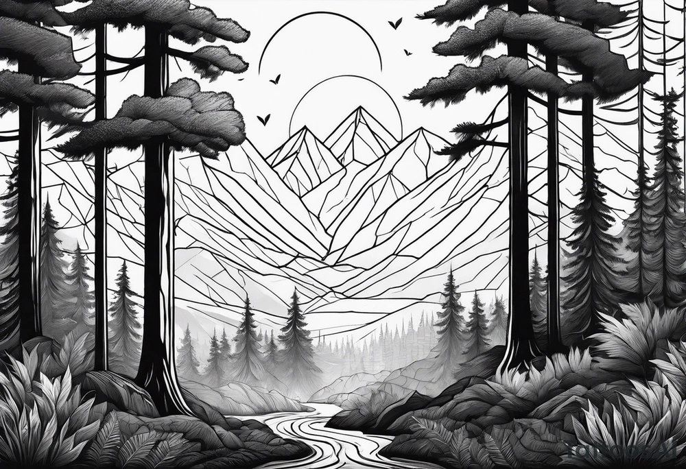 forest along the edges where the fires below and in the distance tattoo idea