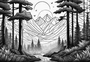 forest along the edges where the fires below and in the distance tattoo idea