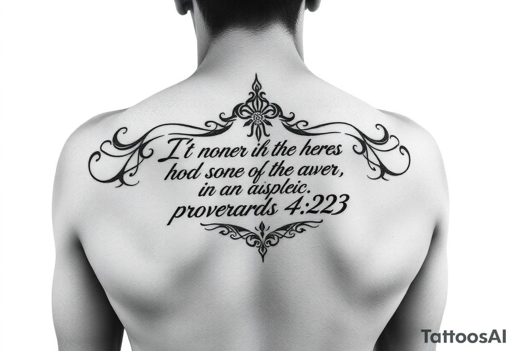 I want a tattoo with the Bible verse proverbs 4:23. I’m a man tattoo idea