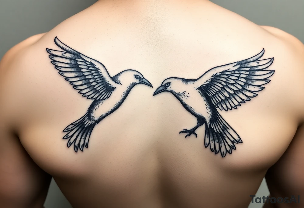 dove and raven fighting tattoo idea