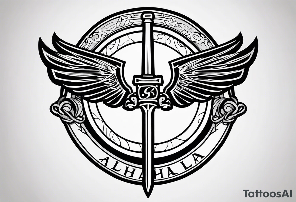Valhalla steps round
shield sword tattoo idea