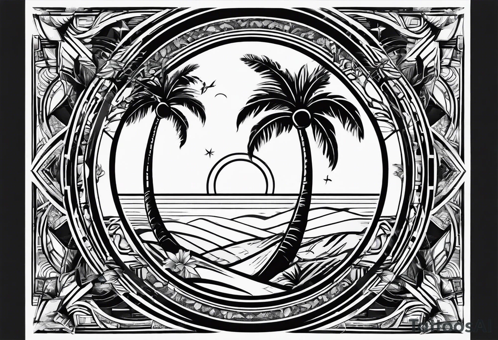 baby birth love life sun palm tree tattoo idea