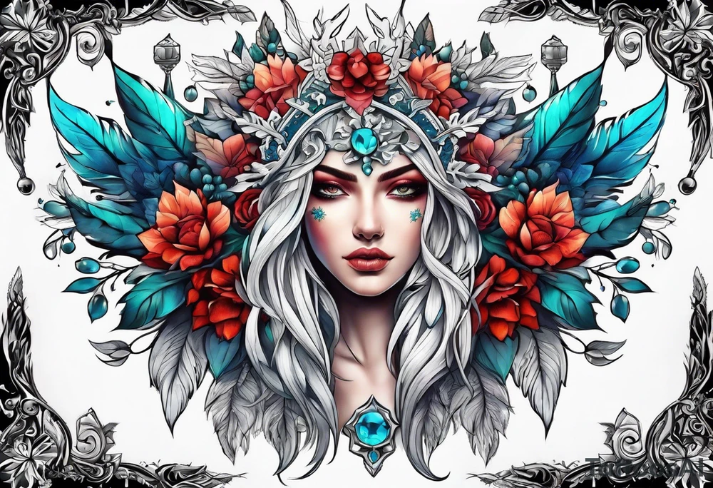 snowflake warrior, flower tattoo idea