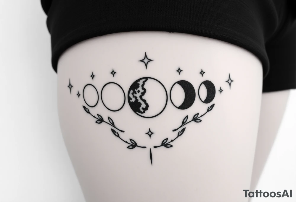 the 9 moon phases with stars and olive branches tattoo idea