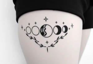 the 9 moon phases with stars and olive branches tattoo idea