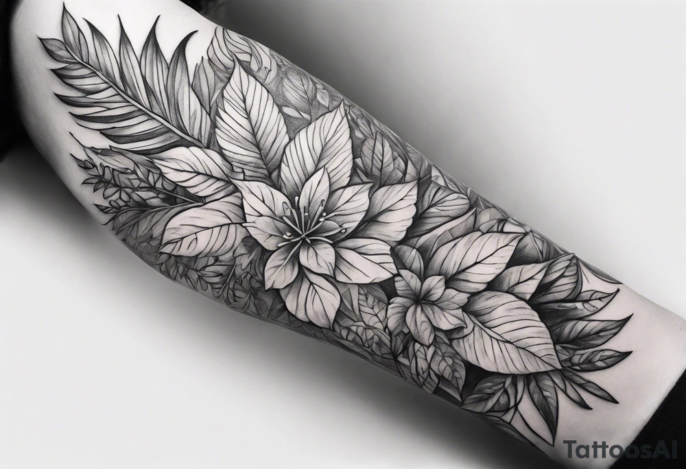 Foliage arm sleeve tattoo idea