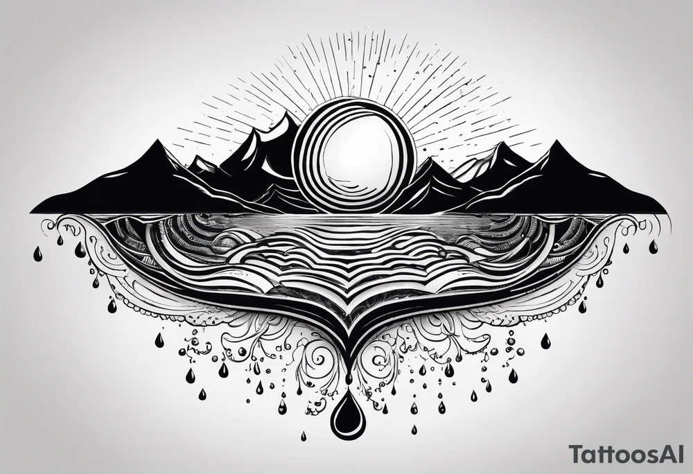 Mandala inspired Ripples in the water caused by a half moon that is dripping water Drops that build the Mountains and the Sea tattoo idea