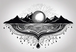 Mandala inspired Ripples in the water caused by a half moon that is dripping water Drops that build the Mountains and the Sea tattoo idea