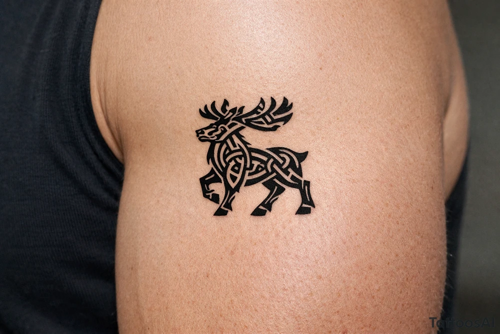 Caribou in Norse knot work open line concept mammen style tattoo idea