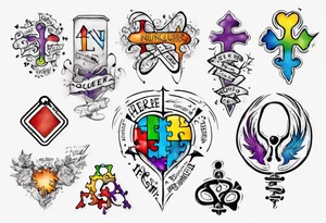 autism symbol with the words 
Here and Neuroqueer tattoo idea