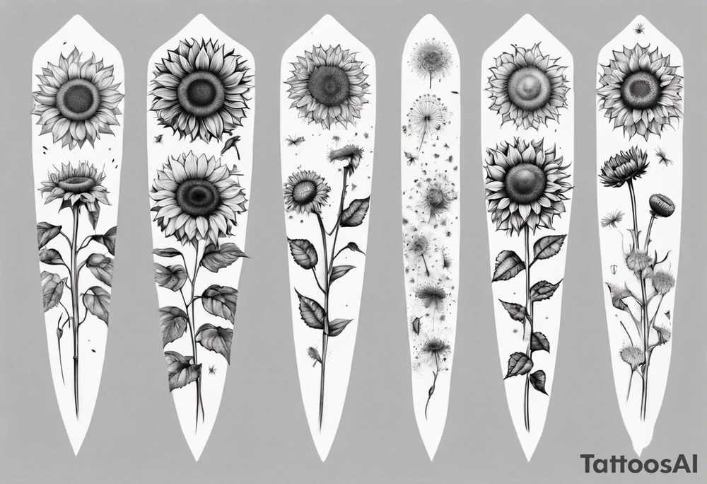 Sunflower sleeve with dandelion tattoo idea