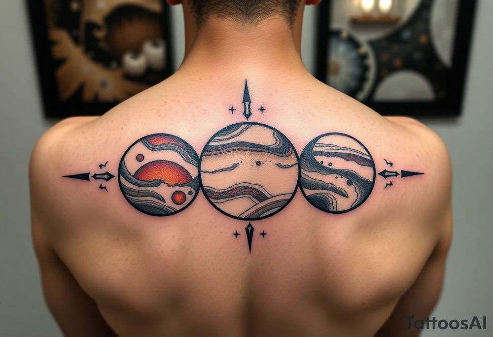 3 planet horizontal tattoo idea