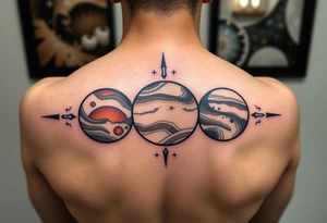 3 planet horizontal tattoo idea