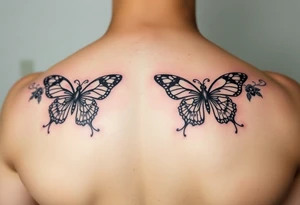 Ornamental floral butterflies tattoo idea