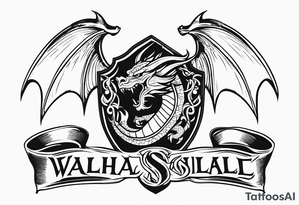 Valhalla sword shield dragon axe tattoo idea