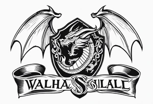 Valhalla sword shield dragon axe tattoo idea
