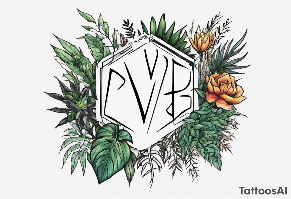 Word ‘power’ on top of plants tattoo idea