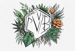 Word ‘power’ on top of plants tattoo idea