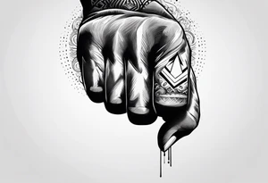 A clenched fist, the hand contains five fingers as specified, the tattoo is a back tattoo using negative space drawing techniques tattoo idea