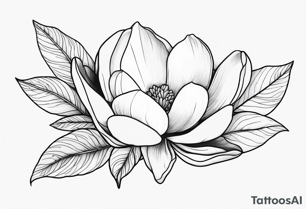 long stew, magnolia on top and leaves tattoo idea