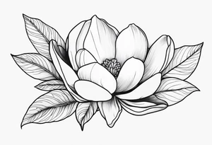 long stew, magnolia on top and leaves tattoo idea