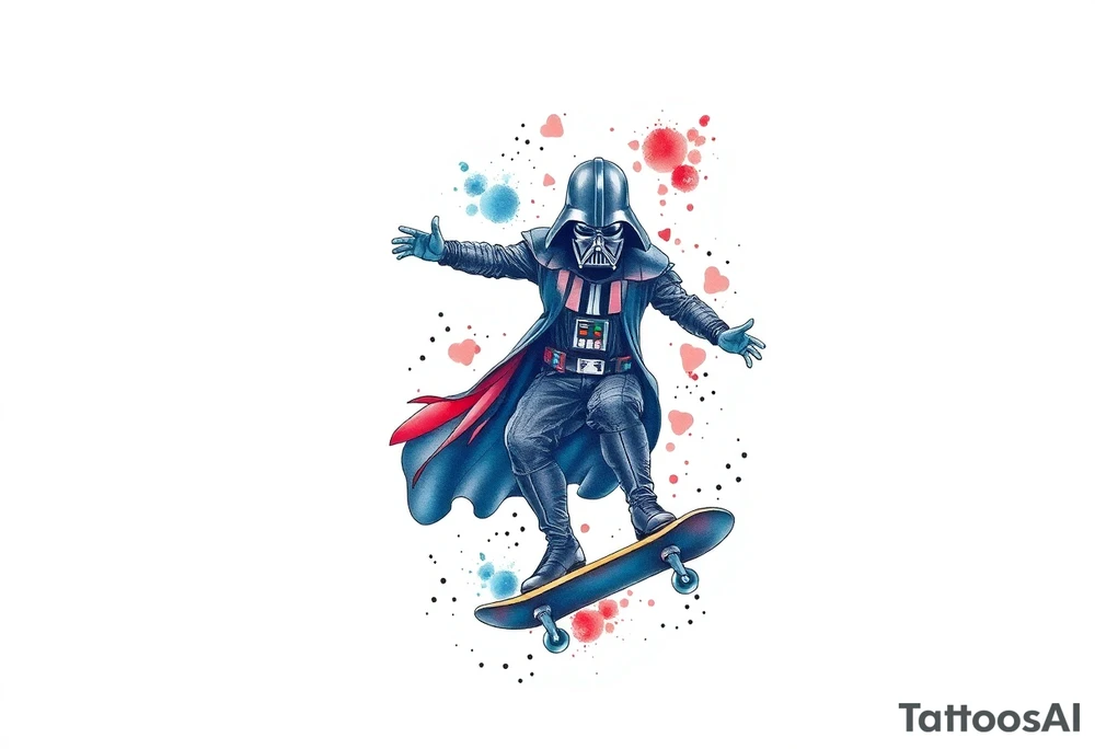Darth Vader skateboarding >
blue & red tattoo idea
