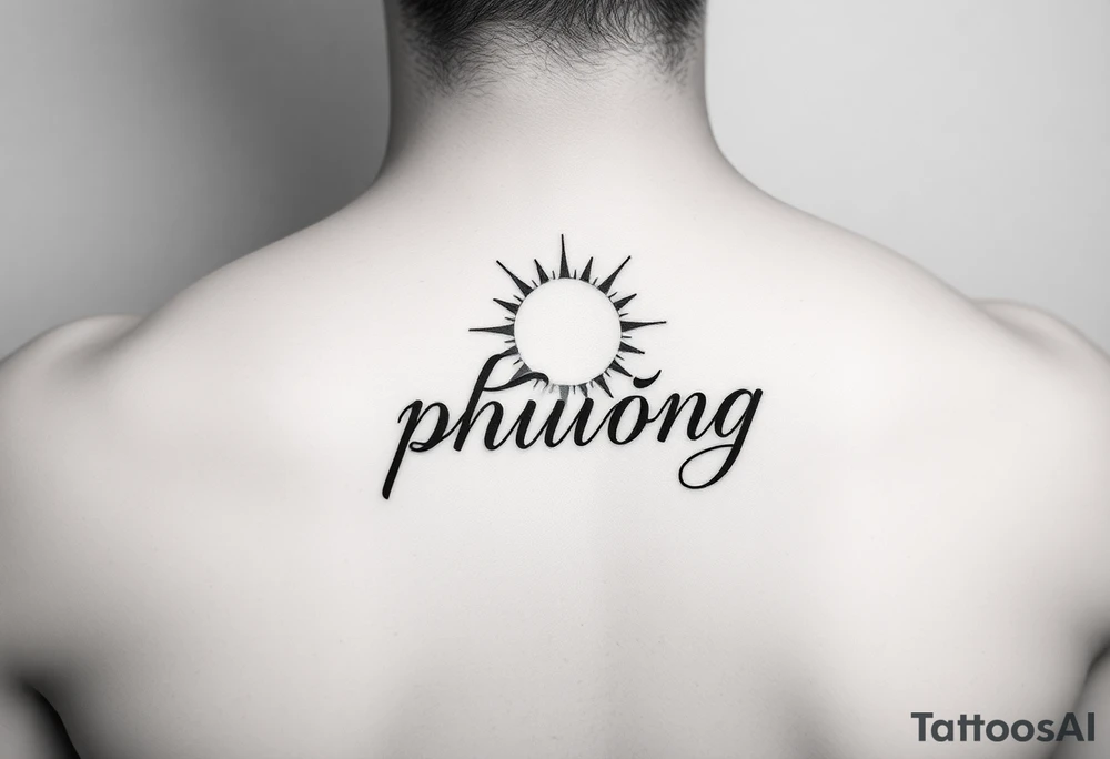 Word "phuong" written with sun tattoo idea