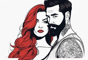 Busty red haired woman with a bearded man who has black hair tattoo idea