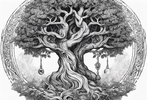 The deity Pan is entwined in a tree which is a portal tattoo idea