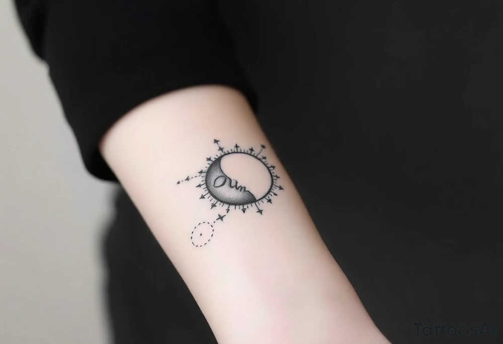celestial sun and moon embrace with constellation patterns tattoo idea