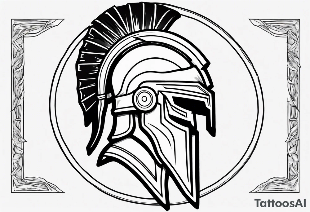 rectangular landscape format ultra-fine line linework vector of a spartan from the side, spartan spear, spartan shield, laurel wreath tattoo idea