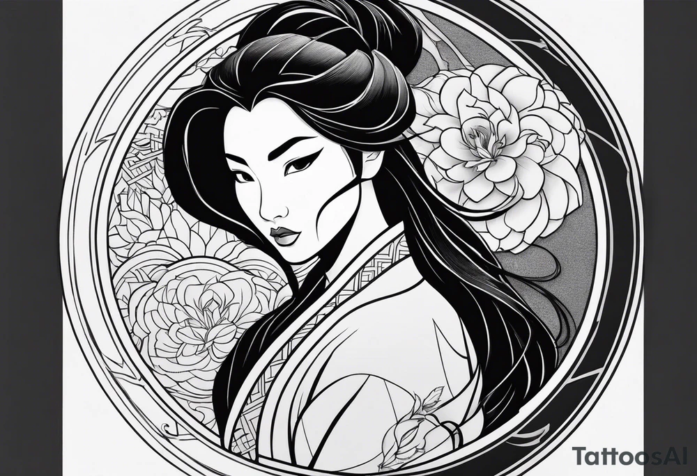 Mulan split face yin & yang tattoo idea