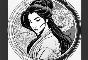 Mulan split face yin & yang tattoo idea