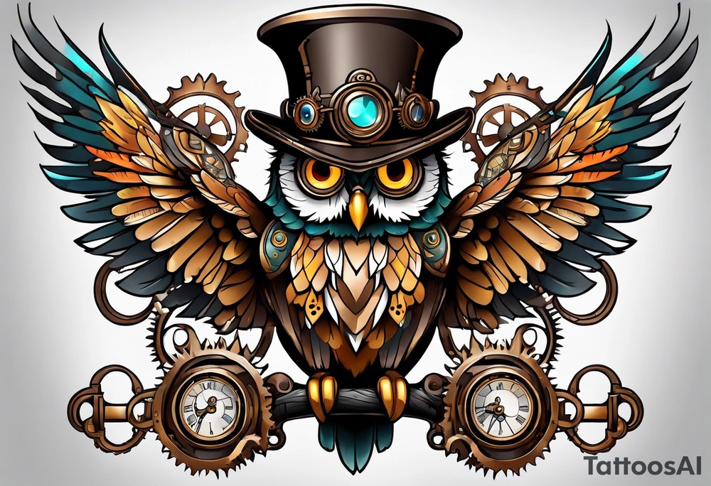Steampunk owl tattoo idea
