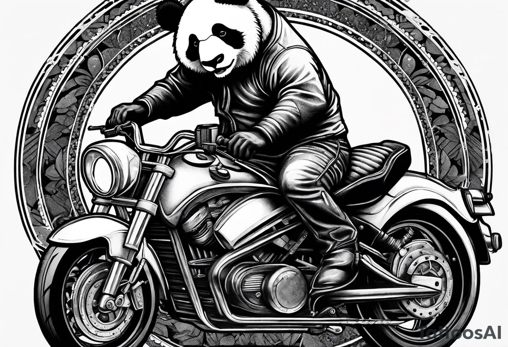 panda riding a motorcycle tattoo idea