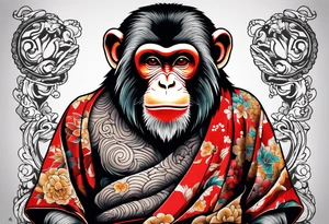 traditional japanese style monkey with full body tattoo idea
