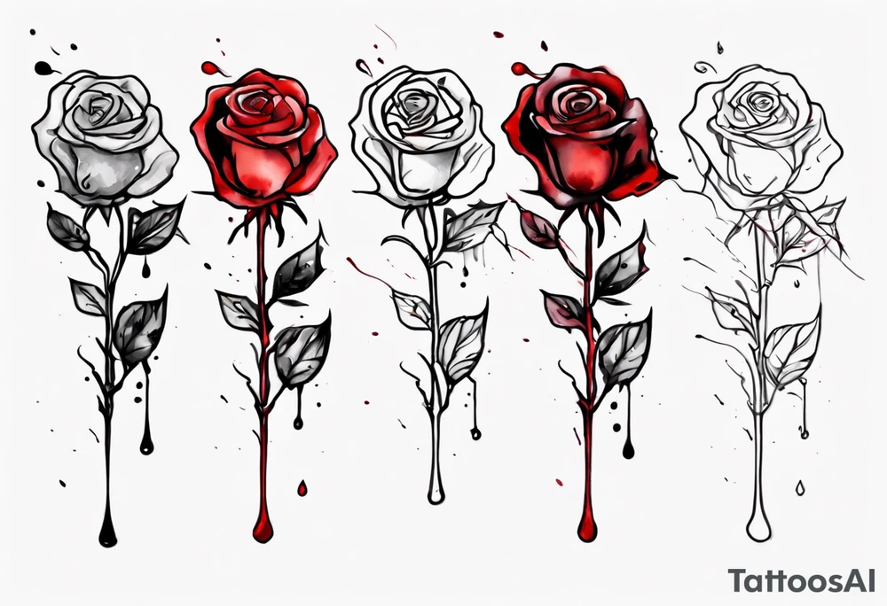 rose flower, one line, red blood dripping from the flower, tall, watercolor, with a cross in it tattoo idea
