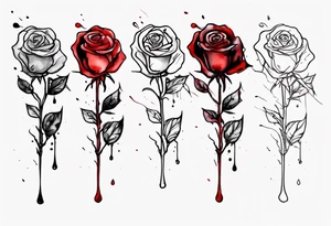 rose flower, one line, red blood dripping from the flower, tall, watercolor, with a cross in it tattoo idea