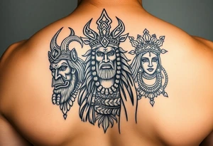 powerful majestic African gods ogun and obatala with goddess oshun tattoo idea