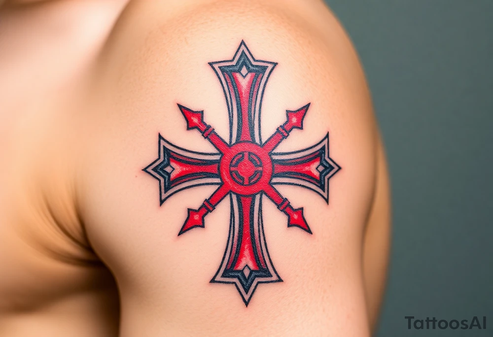 A bold red Templar cross with an aged, weathered texture, symbolizing the passage of time and honor tattoo idea