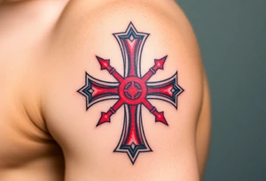 A bold red Templar cross with an aged, weathered texture, symbolizing the passage of time and honor tattoo idea