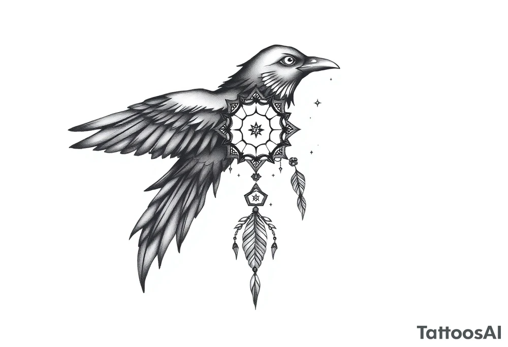 Raven dream catcher milky way moon shooting star tattoo idea