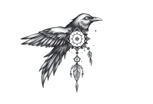 Raven dream catcher milky way moon shooting star tattoo idea