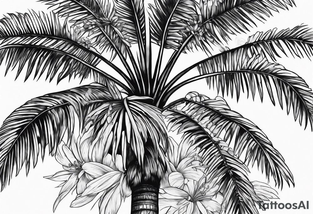 Palm tree with flowers tattoo idea