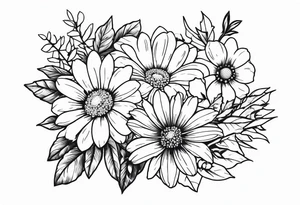 Daisy, rose, holly flower bouquet tattoo idea