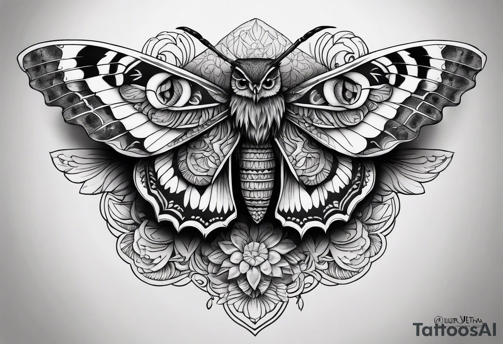 Dead head moth with owl eyes tattoo idea