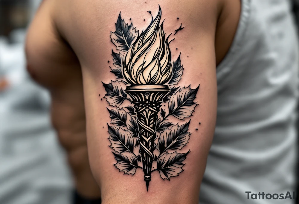 Leadership torch with a background of fig leaves tattoo idea