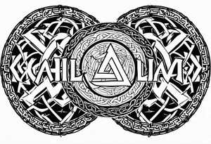 Valhalla  round shield axe
Valknut barbed wire chains tattoo idea