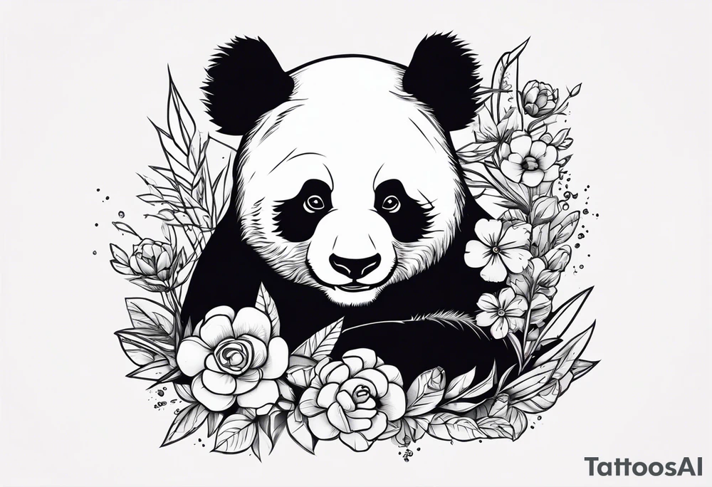 Punk Panda with flowers tattoo idea