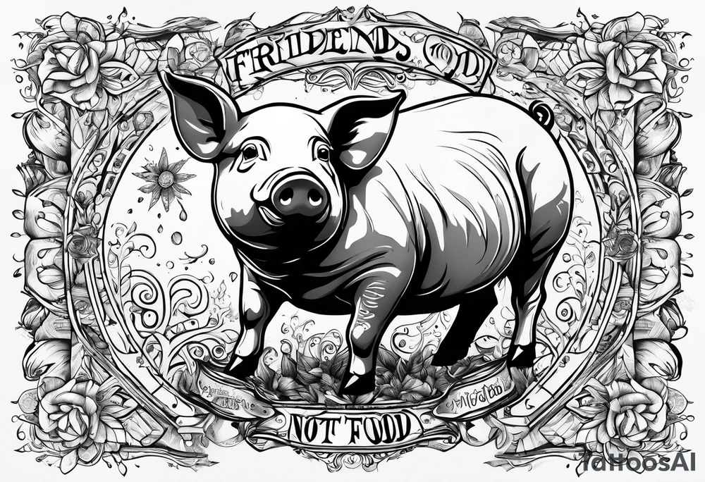 cute piglet.
with text: "friends not food" tattoo idea